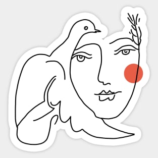 Line art of woman face and bird Sticker